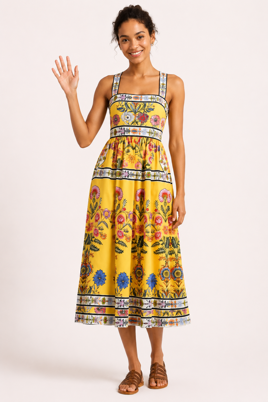 Vestido midi floral cintura alta mujer - Nele