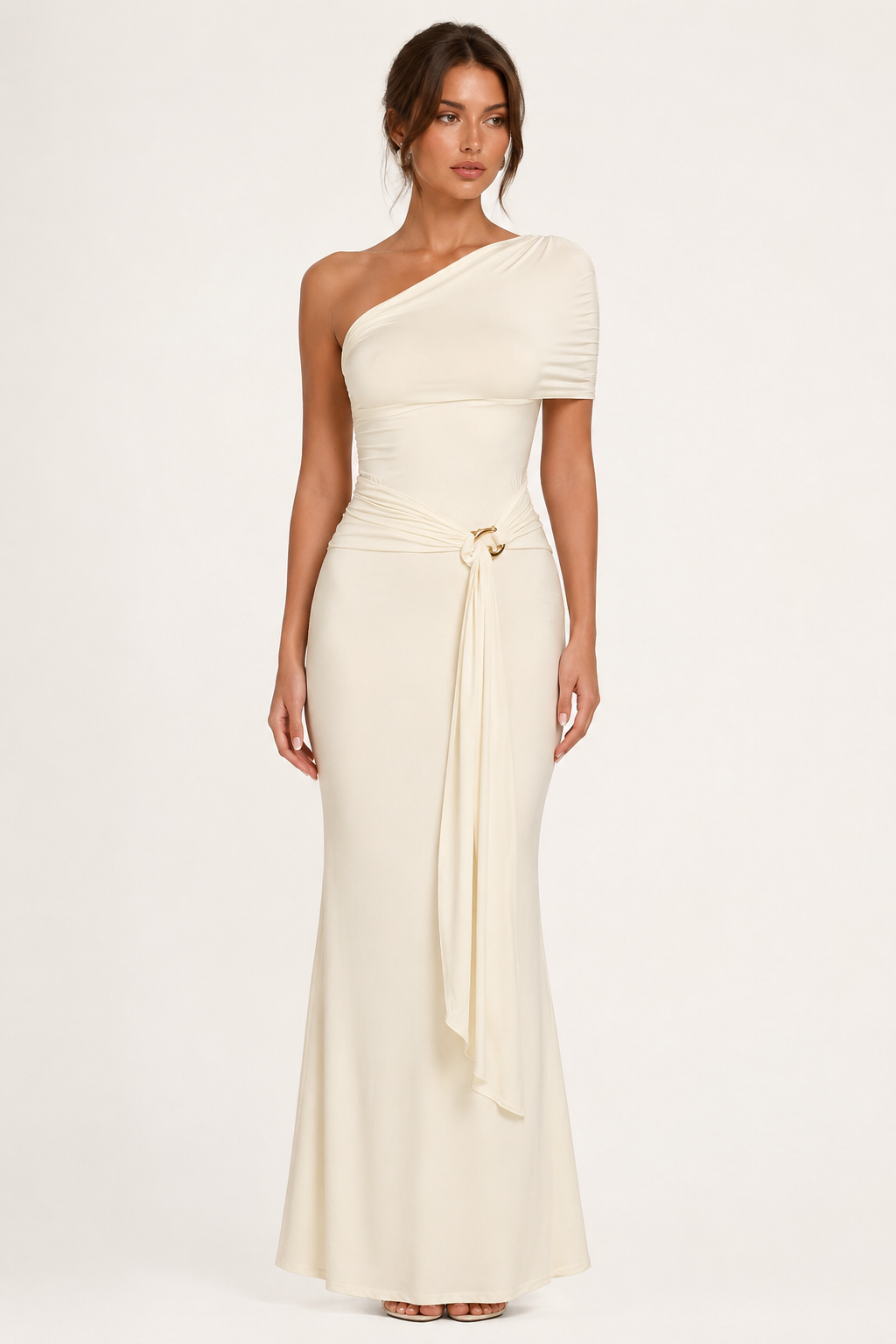 Vestido largo un hombro drapeado mujer - Maike
