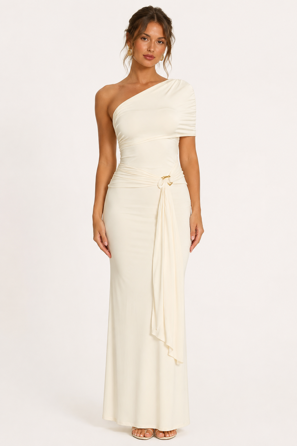 Vestido largo un hombro drapeado mujer - Maike