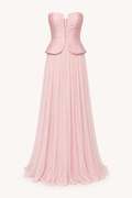 Vestido largo elegante strapless plisado mujer - Enice