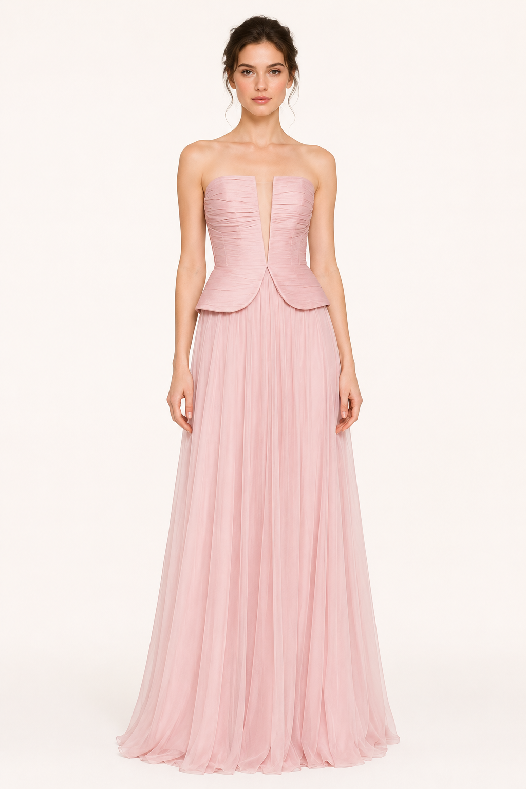 Vestido largo elegante strapless plisado mujer - Enice