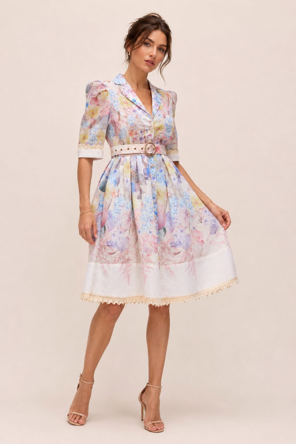 Vestido camisero floral mujer con cinturón - Minna