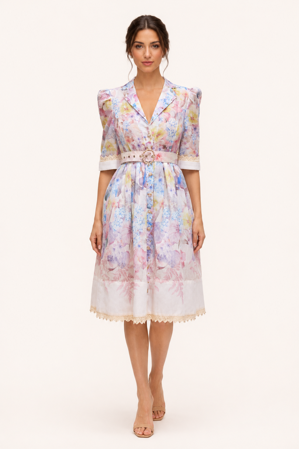 Vestido camisero floral mujer con cinturón - Minna