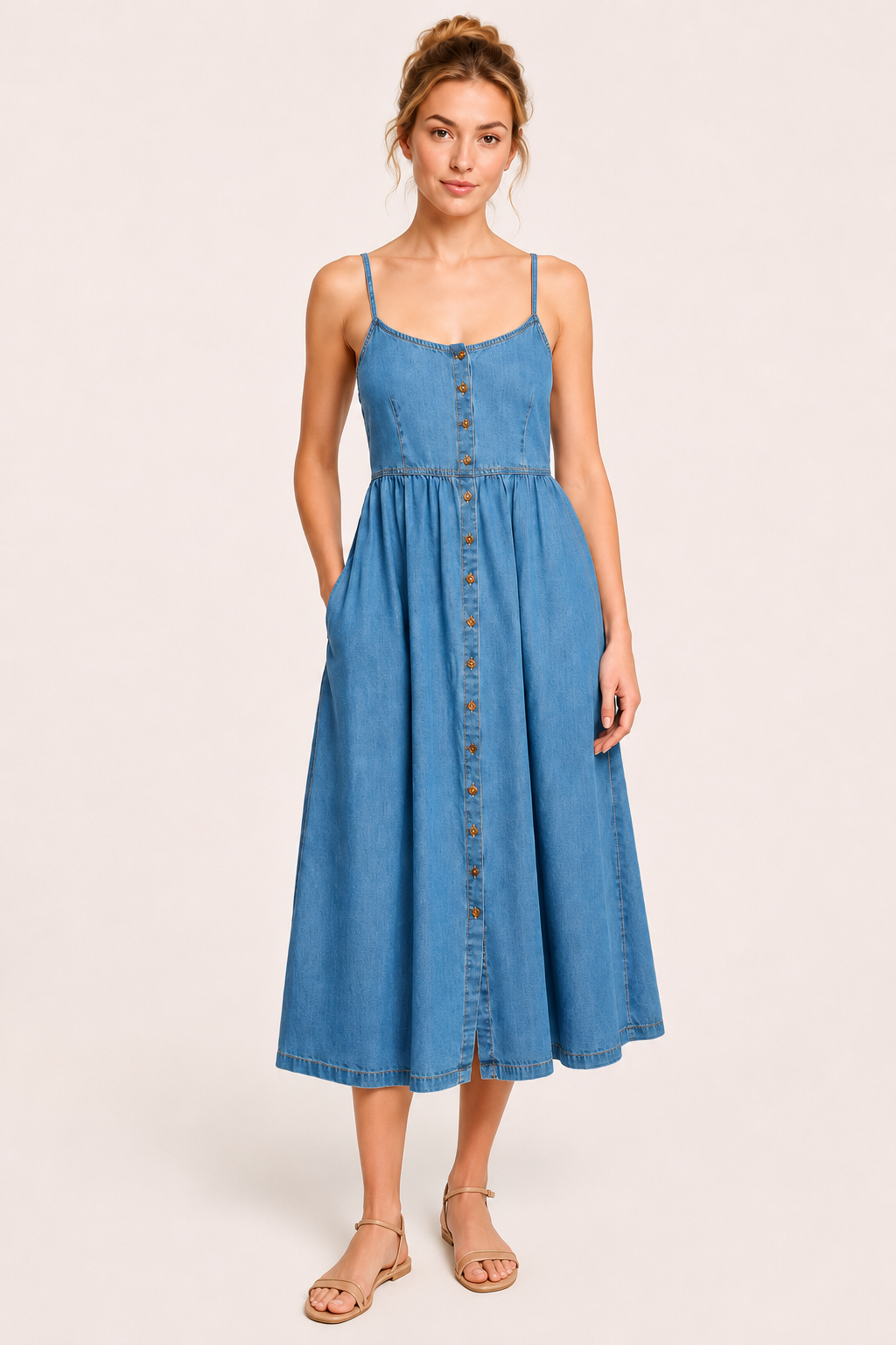 Vestido vaquero midi mujer botones - Hanneli