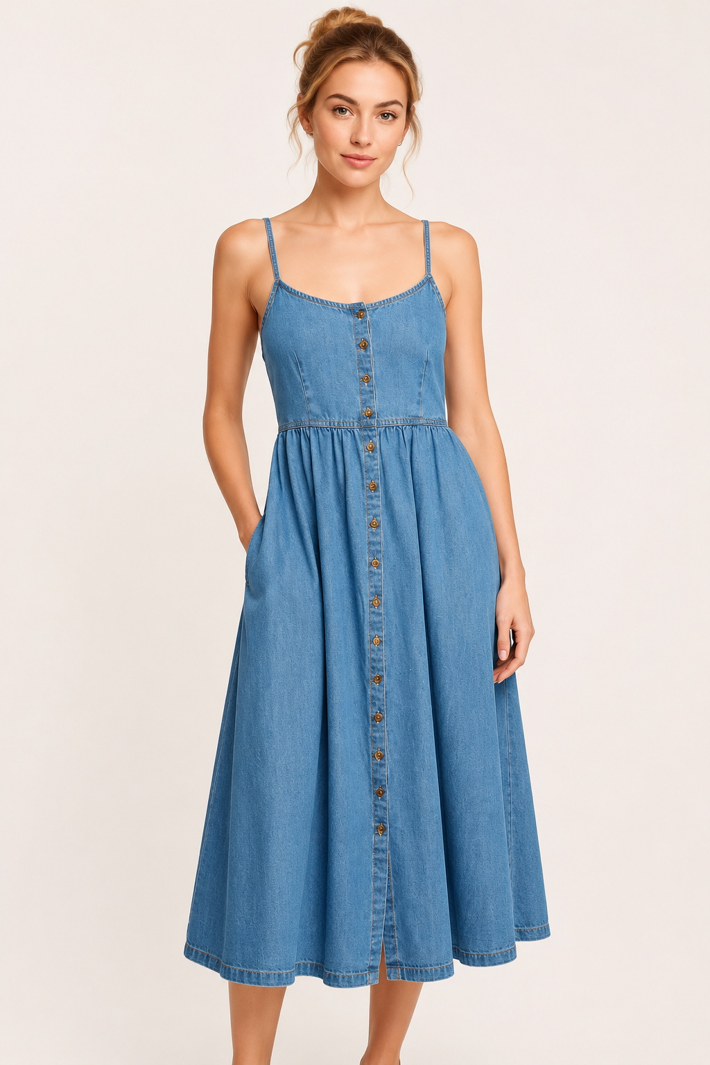 Vestido vaquero midi mujer botones - Hanneli