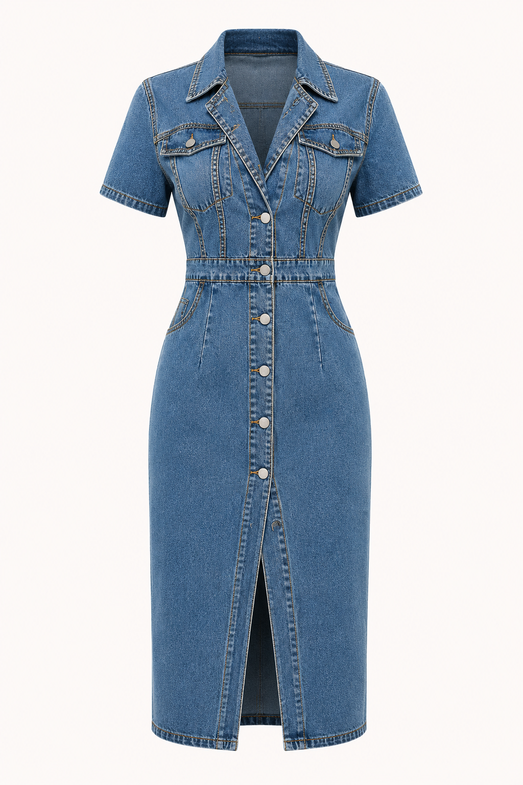 Vestido midi mujer denim botones ajuste entallado - Elara