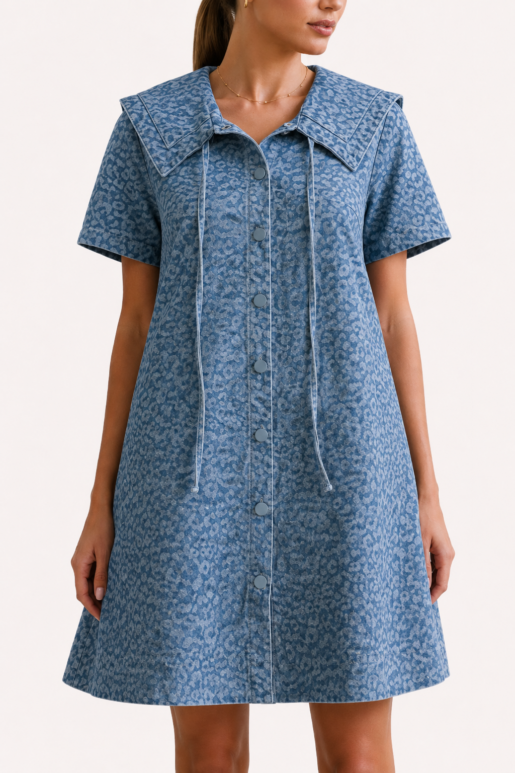 Vestido denim corto mujer cuello marinero - Paula