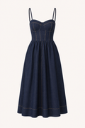 Vestido denim midi mujer escote corazón - Helene