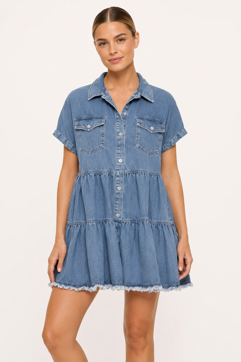 Vestido corto vaquero casual mujer manga corta - Heike