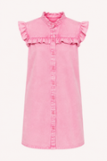 Vestido corto mujer denim volantes botones casual - Meike