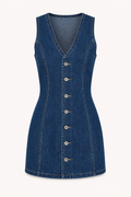 Vestido corto mujer denim botones escote V - Ilse
