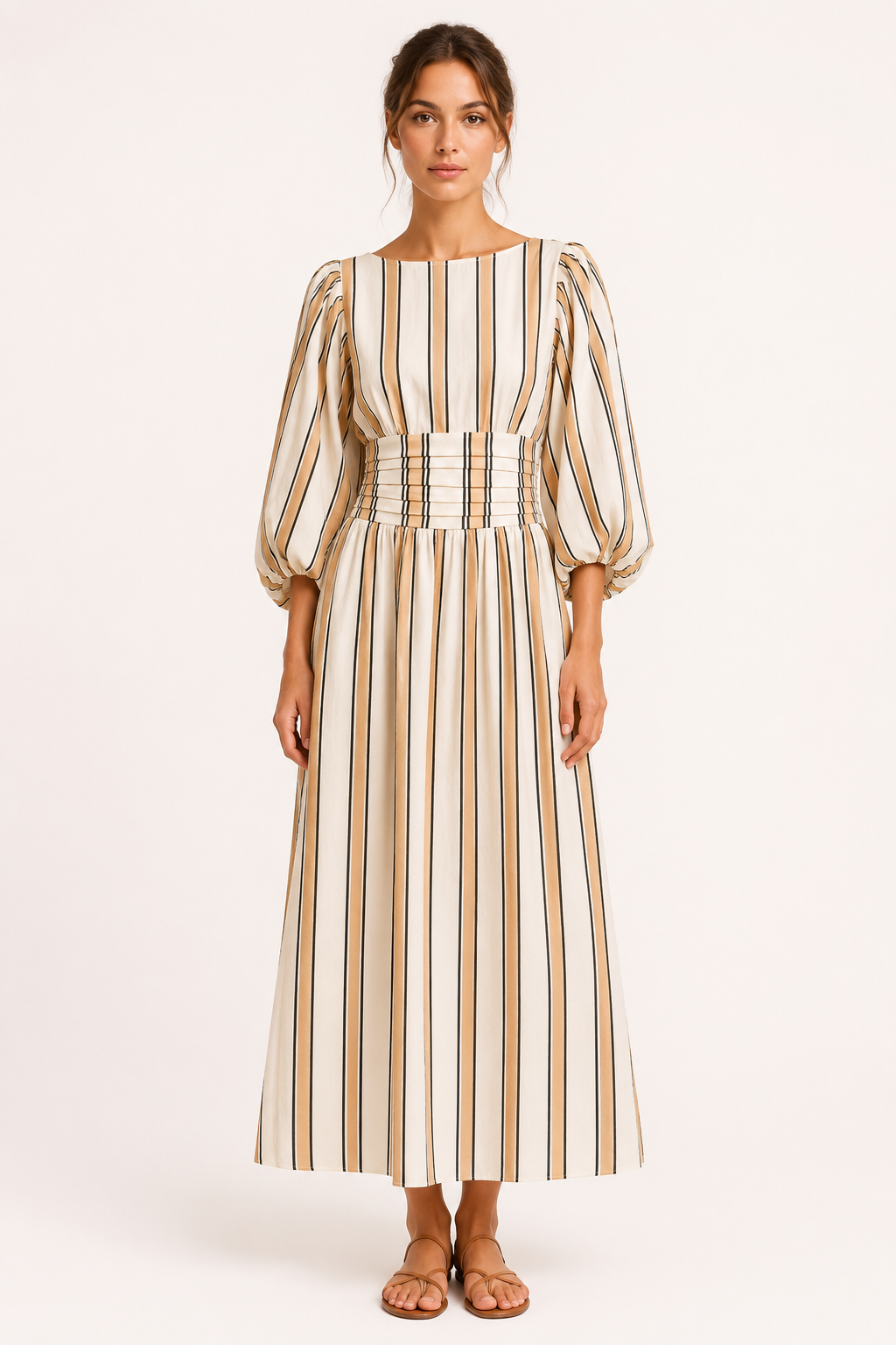 Vestido largo rayas mujer manga abullonada - Larissa