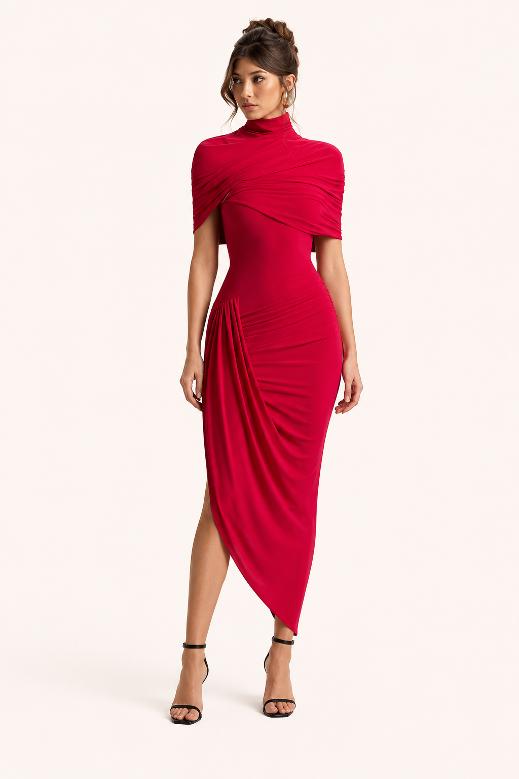 Vestido midi mujer invitada boda elegante cuello alto - Katja
