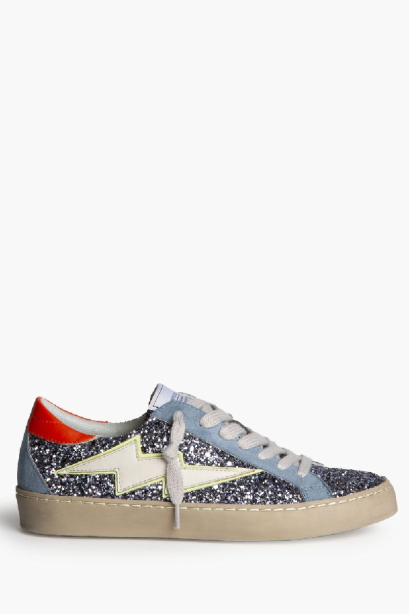 Zapatilla rayo con detalle Glitter azul