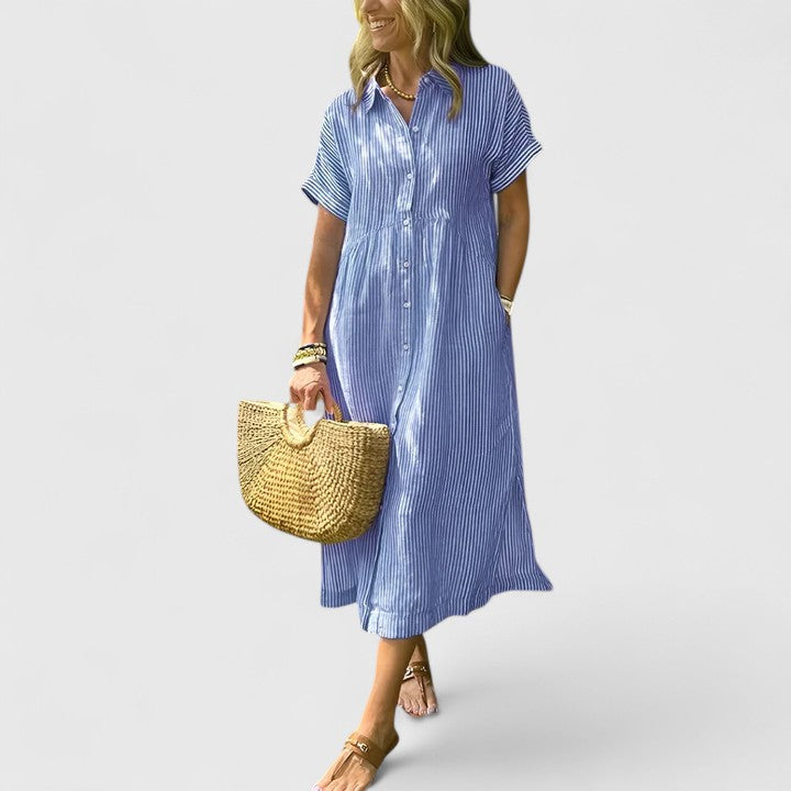 Cielo | Vestido midi con botones y manga corta recta