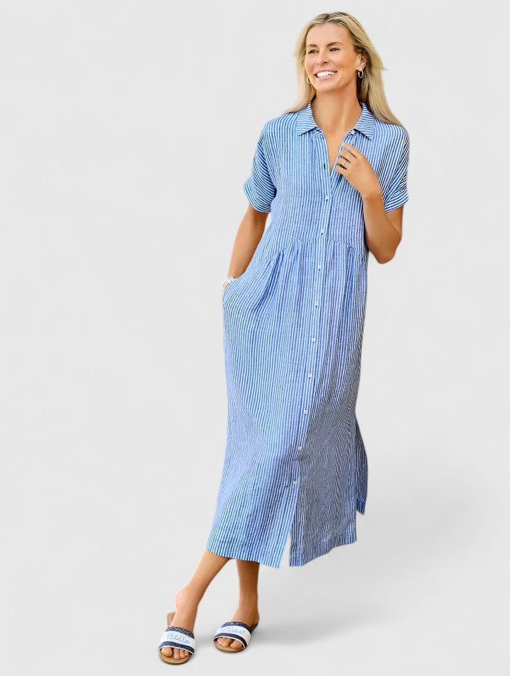Cielo | Vestido midi con botones y manga corta recta