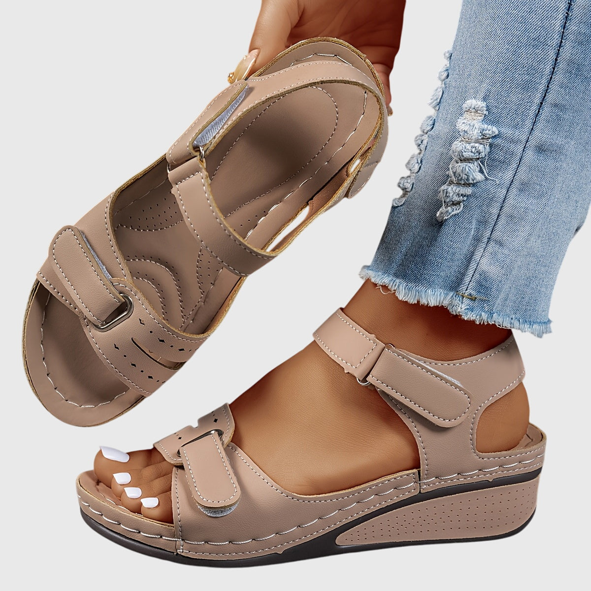 Almudena | Sandalias ortopédicas con doble tira y cuña baja