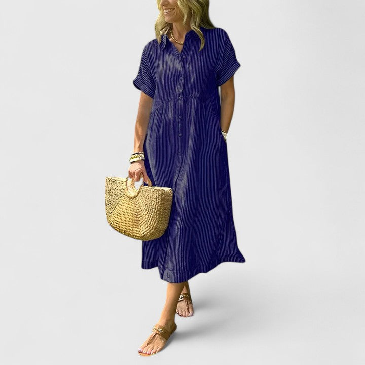 Cielo | Vestido midi con botones y manga corta recta