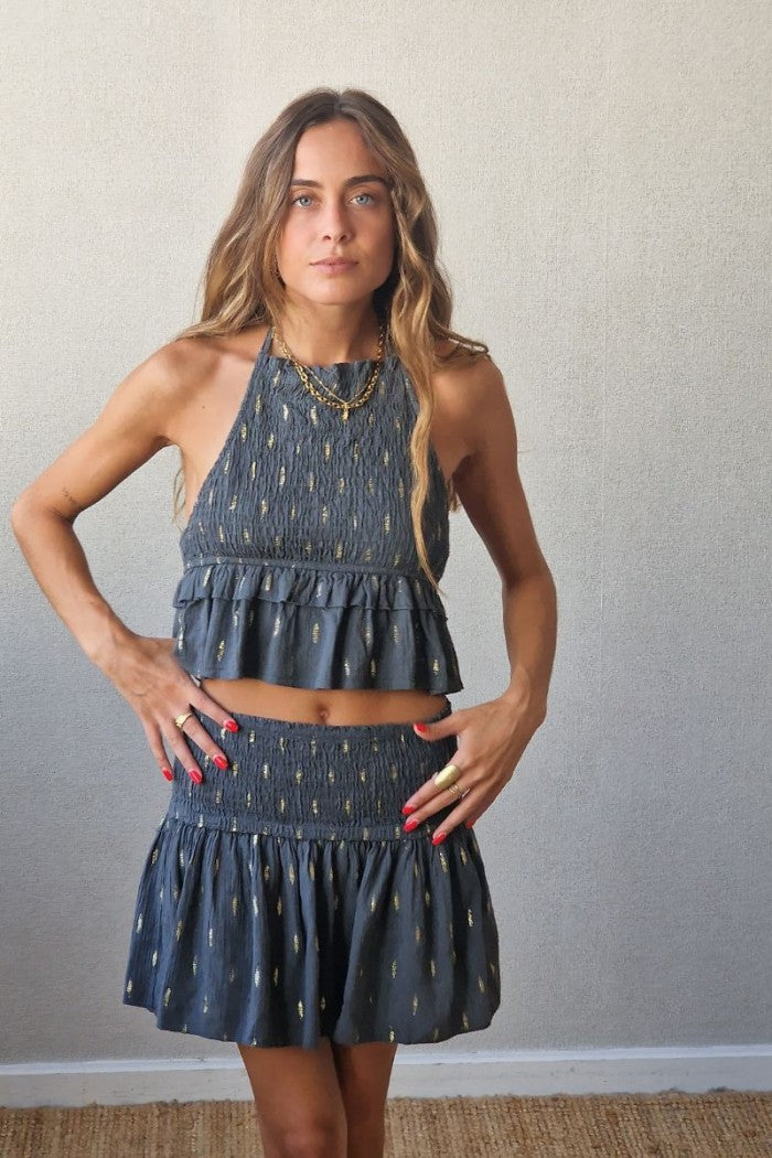 Top de bambula con lurex gris oscuro