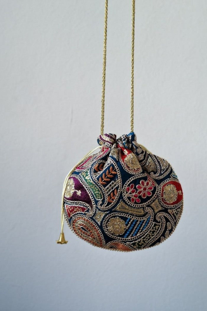 Bolso bombonera estampado cachemire azul petróleo