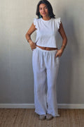 Pantalón tipo lino flecos blanco