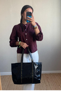 Bolso piel shopper tachuelas negro