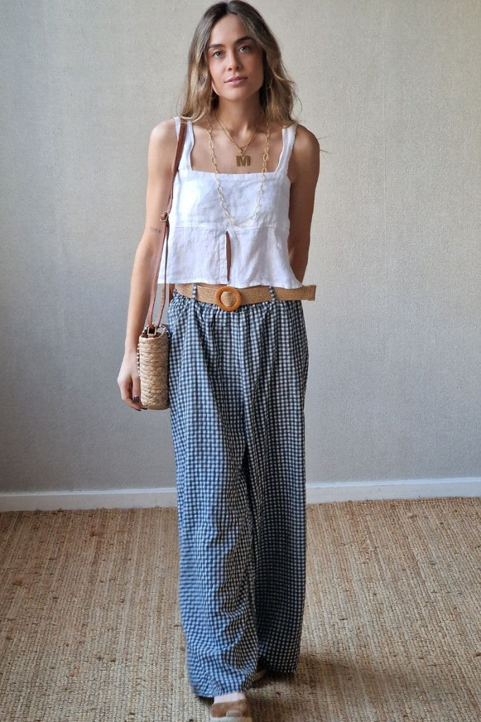 Pantalón con gomas de vichy gris