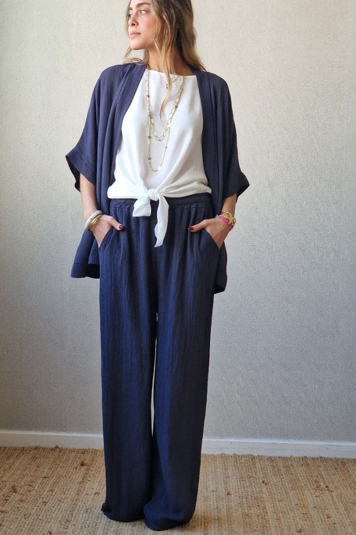 Pantalón de bambula con brillos azul marino