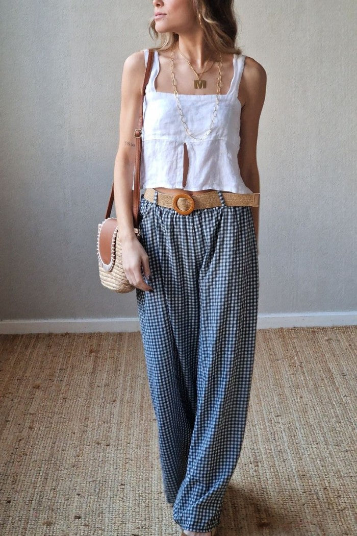 Pantalón con gomas de vichy gris