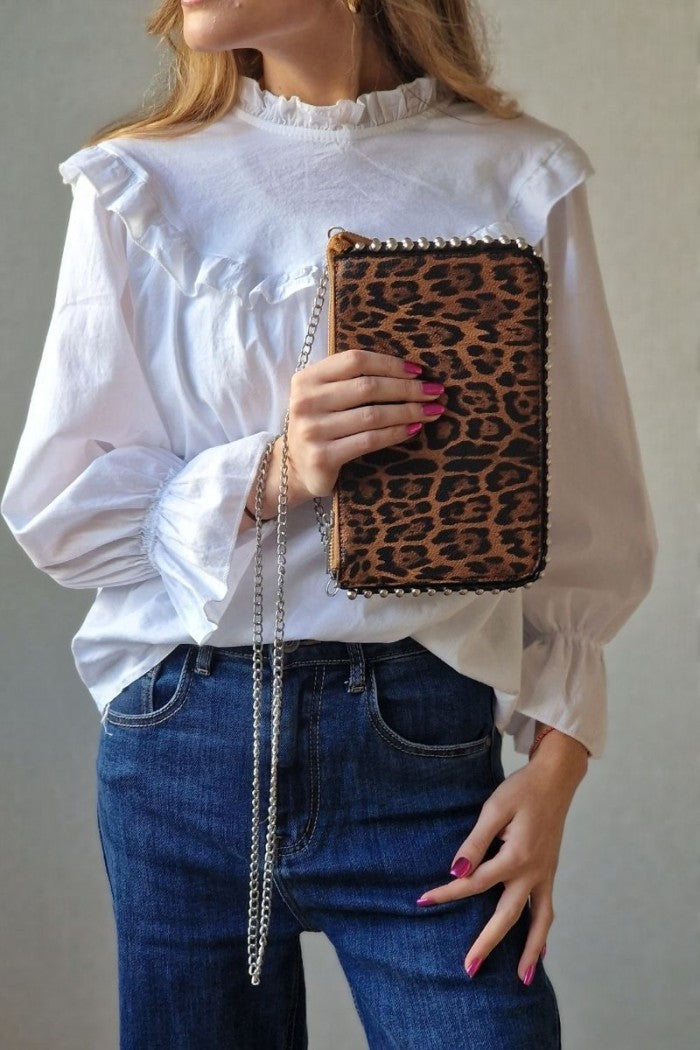 Bolso bandolera tachas animal print marrón