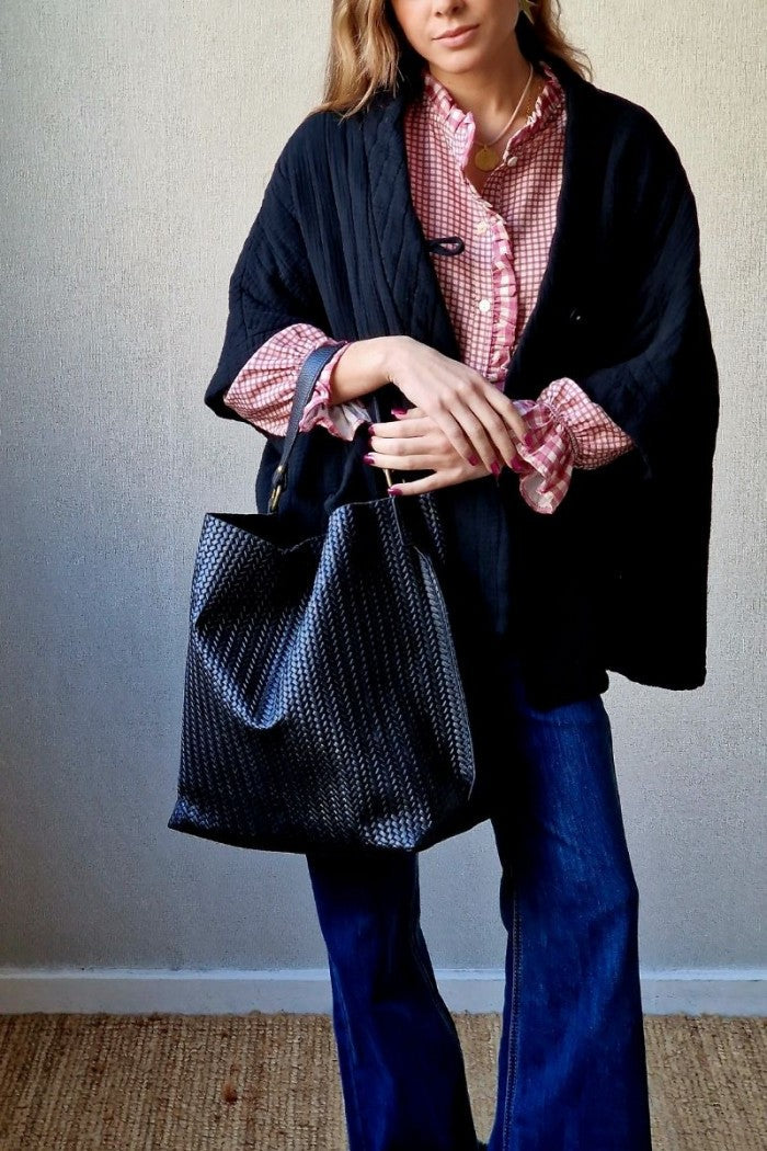 Bolso de piel trenzada negro