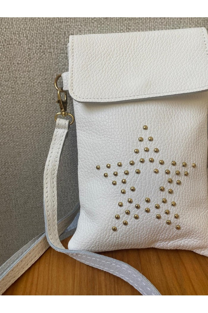 Bolso mini estrella tachuelas blanco