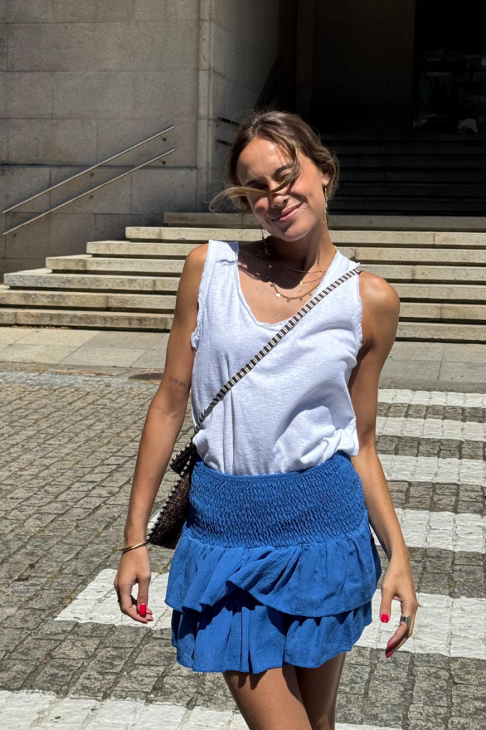Minifalda pantalón con goma ancha azulona