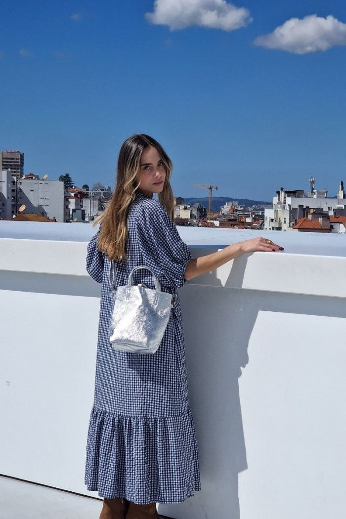 Bolso mini de piel plata bombonera night