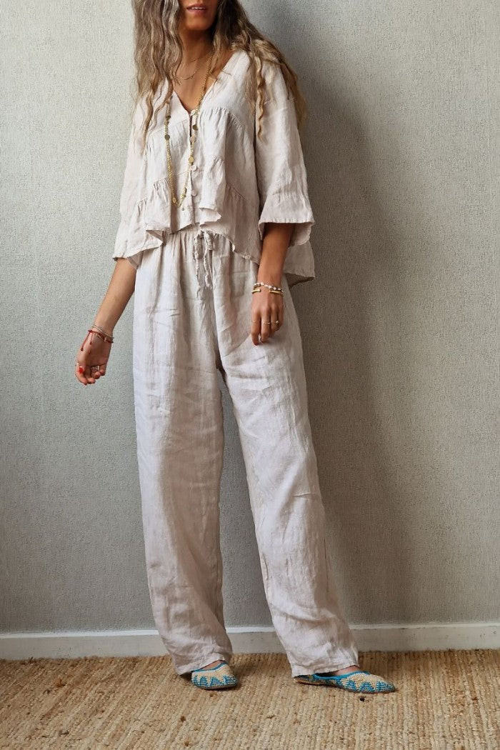 Pantalón de mujer lino color beige