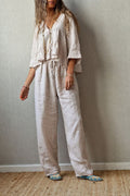 Pantalón de mujer lino color beige