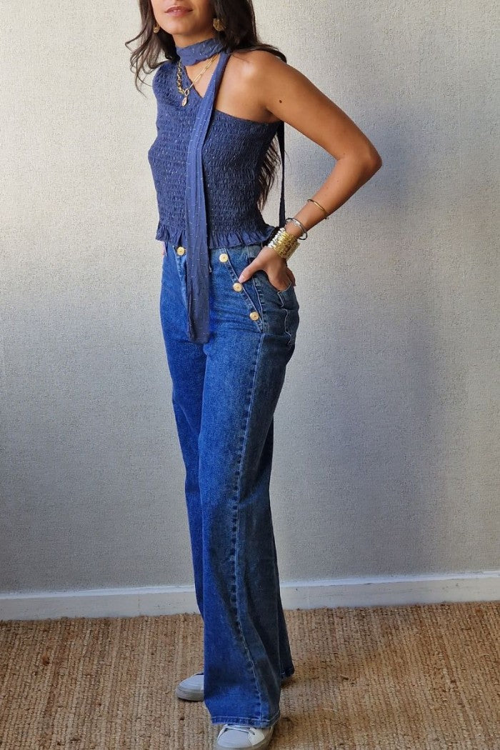 Pantalón Vaquero con Botones Laterales