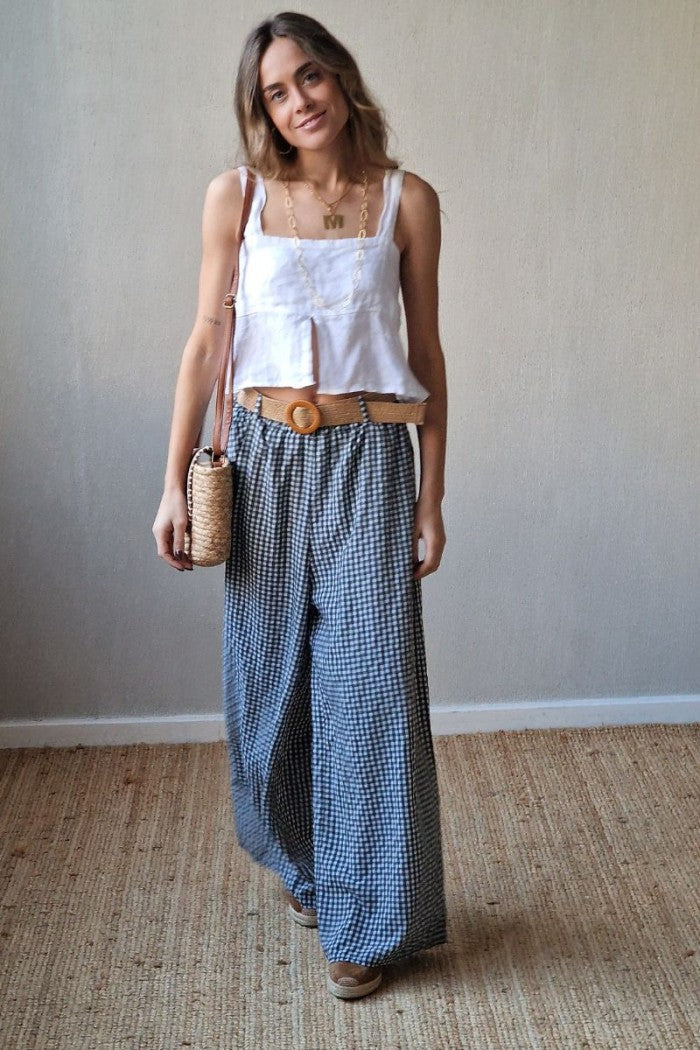 Pantalón con gomas de vichy gris