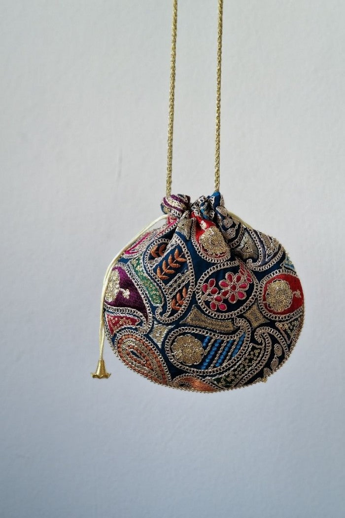 Bolso bombonera estampado cachemire azul petróleo