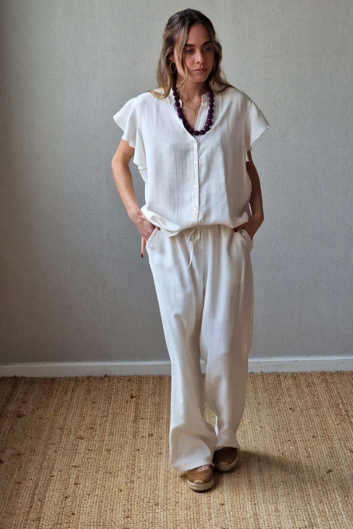 Pantalón mezcla con lino crudo