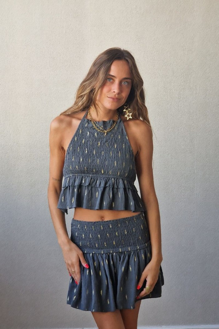 Top de bambula con lurex gris oscuro