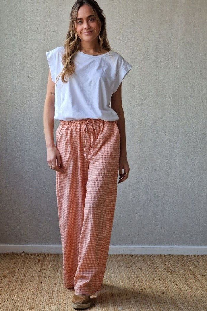 Pantalón cuadros vichy naranja