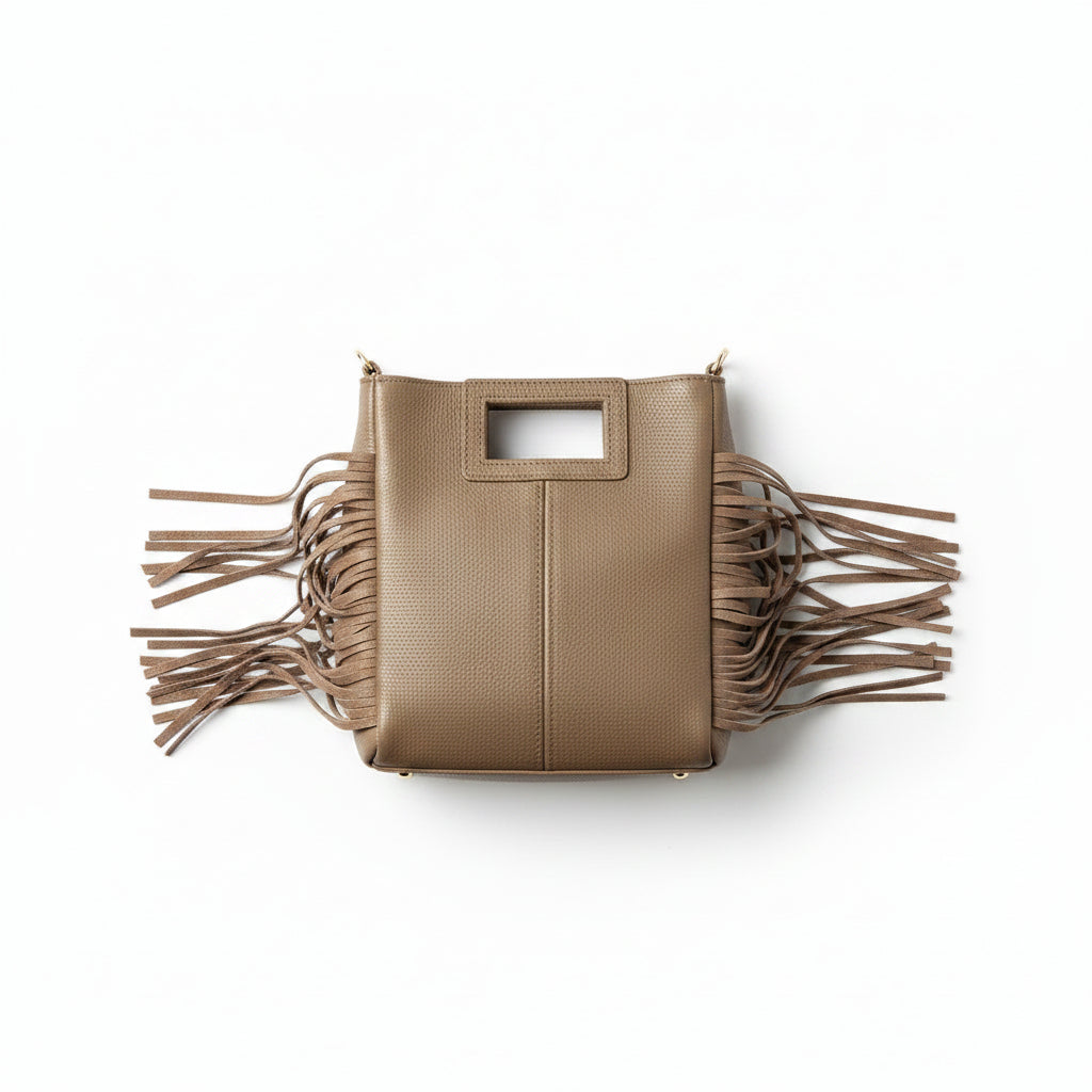 Bolso de piel con flecos topo