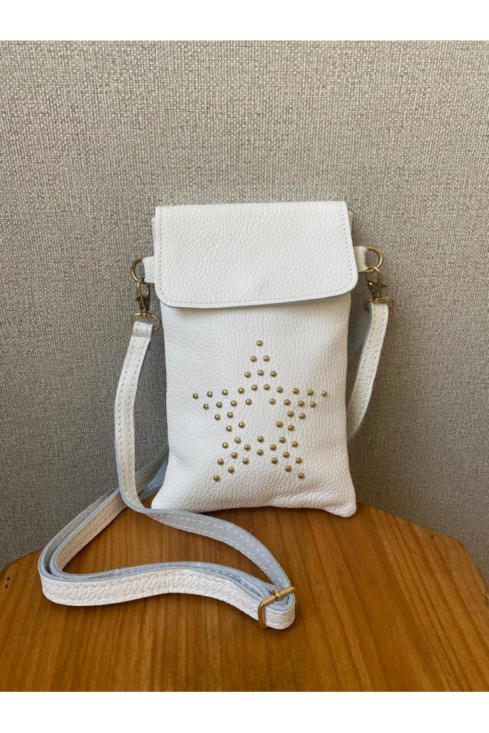 Bolso mini estrella tachuelas blanco