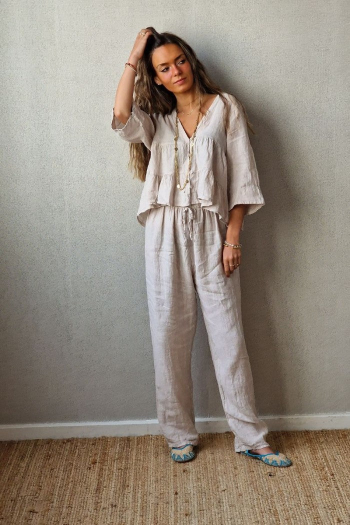 Pantalón de mujer lino color beige
