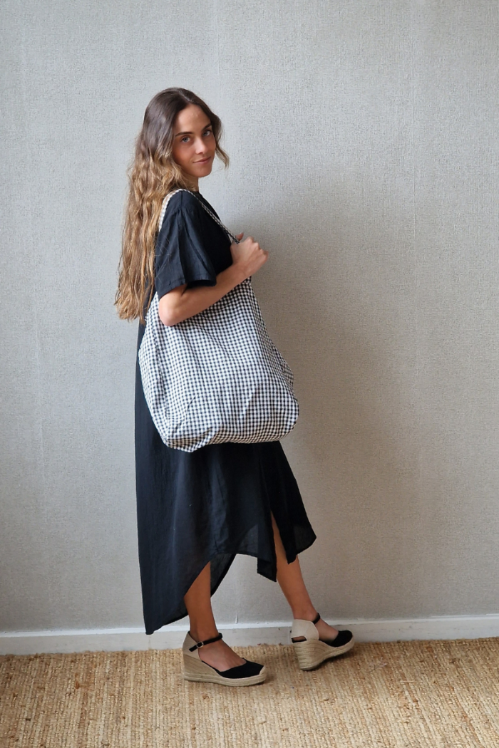 Bolso de cuadro vichy con opción de personalizarlo blanco y negro