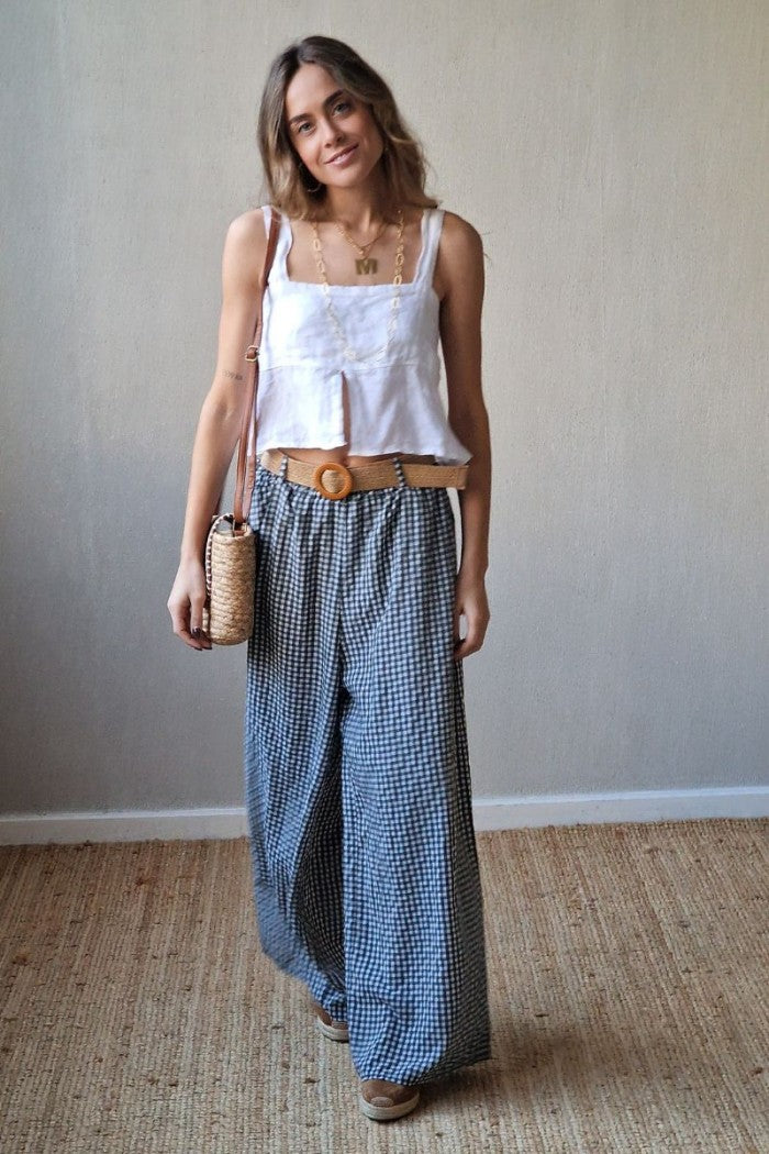 Pantalón con gomas de vichy gris