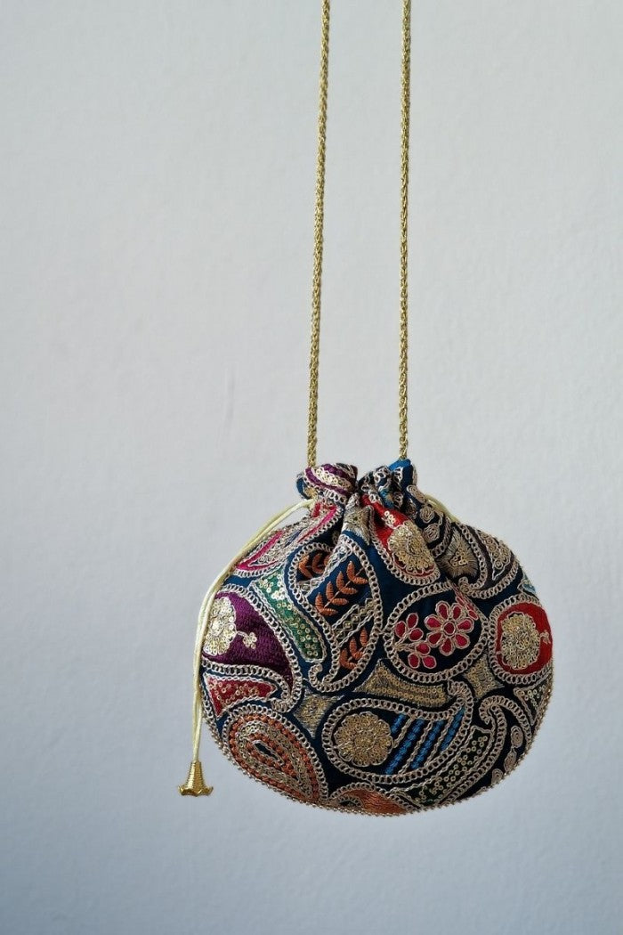 Bolso bombonera estampado cachemire azul petróleo