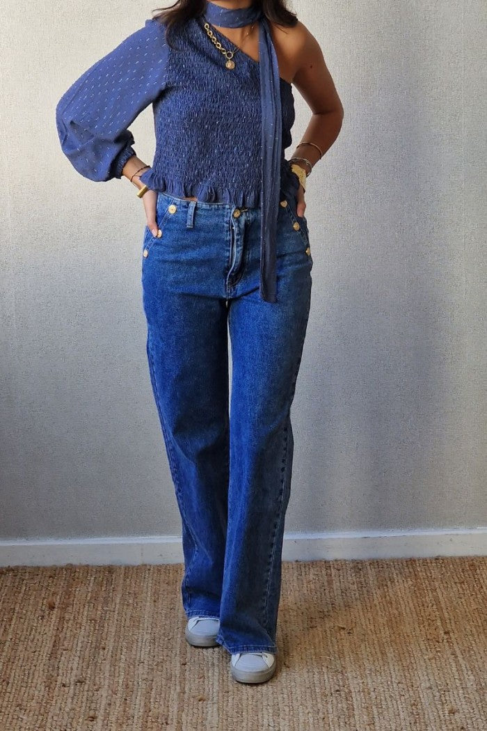 Pantalón Vaquero con Botones Laterales