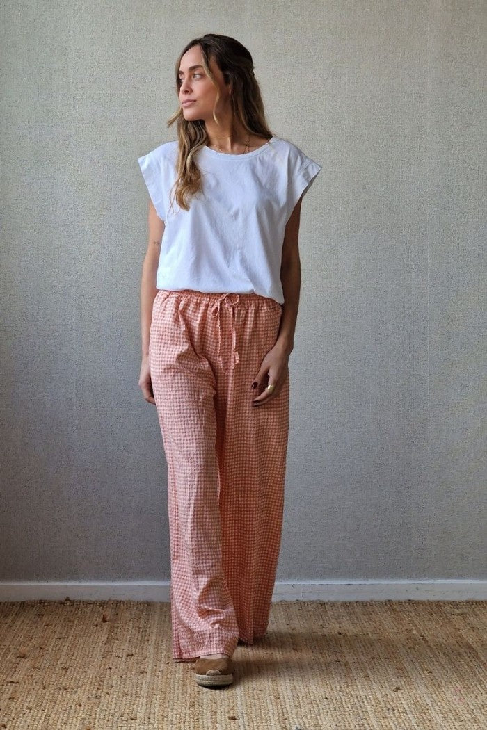 Pantalón cuadros vichy naranja